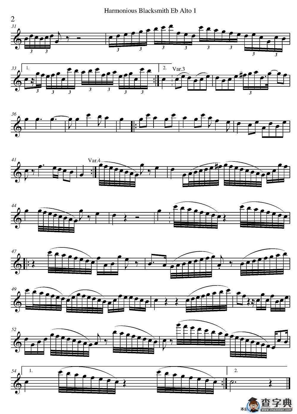 Harmonious Blacksmith（快乐的铁匠）（四重奏分谱）萨克斯谱