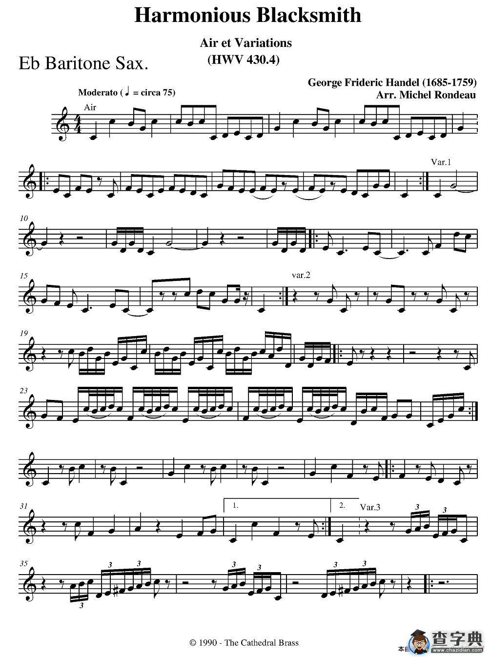 Harmonious Blacksmith（快乐的铁匠）（四重奏分谱）萨克斯谱
