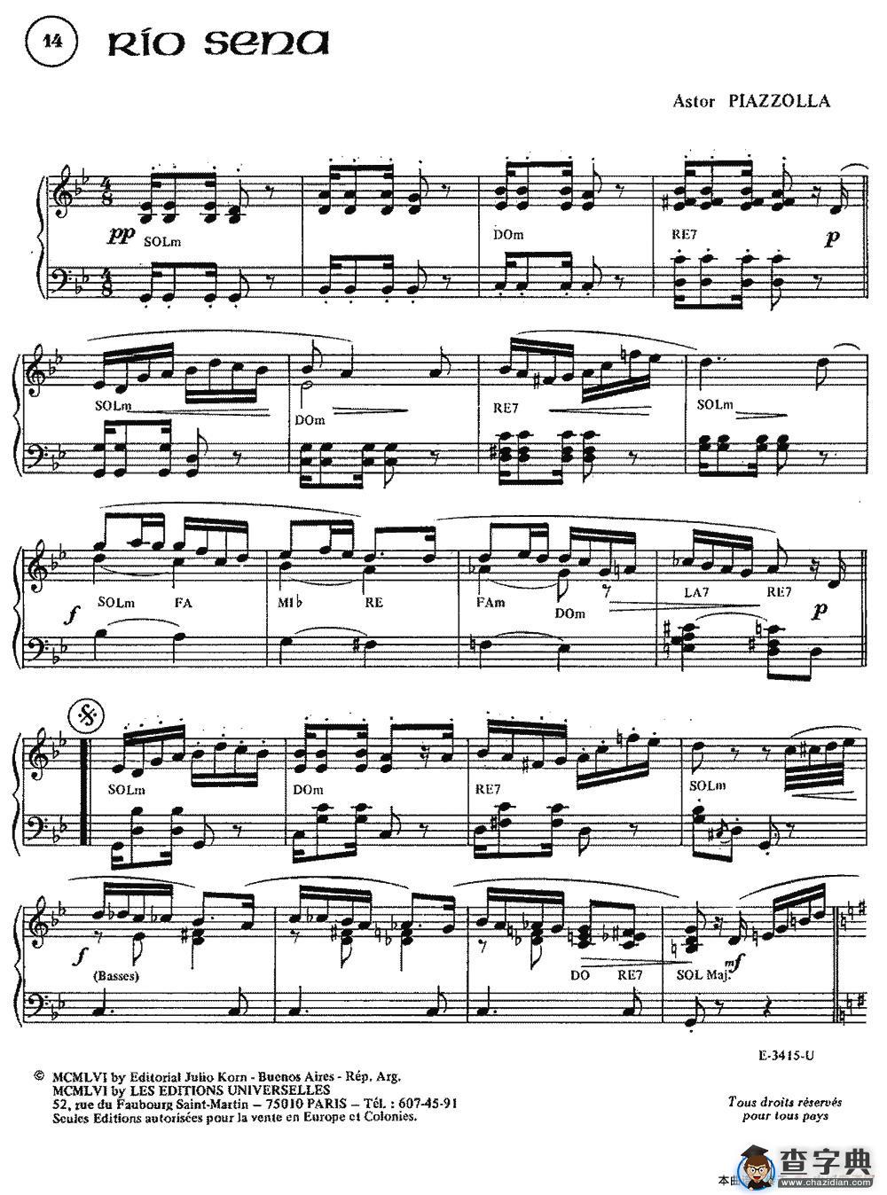 Piazzolla合集：14、Rio Sena手风琴谱/简谱