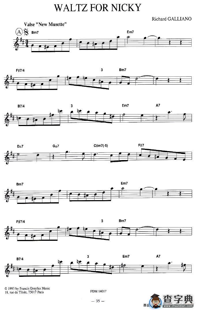 WALTZ FOR NICKY手风琴谱/简谱