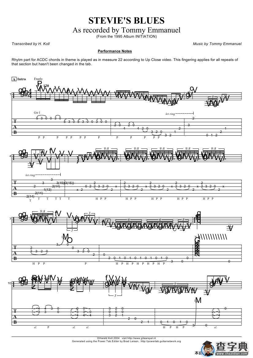 tommy emmanuel：stevies blues（指弹吉它）吉他谱