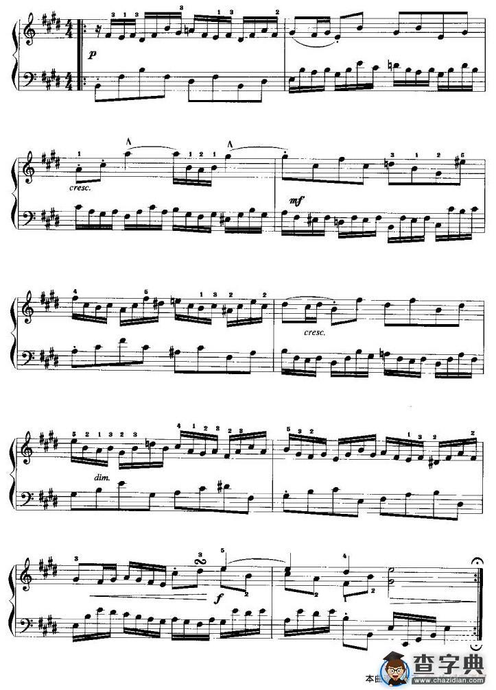 E大调小前奏曲手风琴谱/简谱