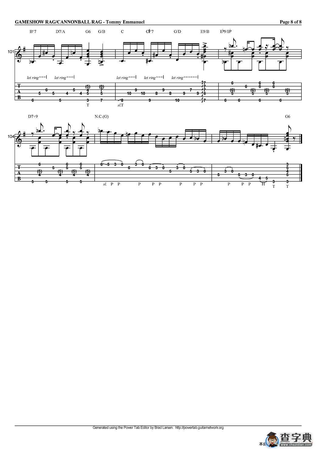 tommy emmanuel：gameshow rag/cannonball rag（指弹吉他）吉他谱