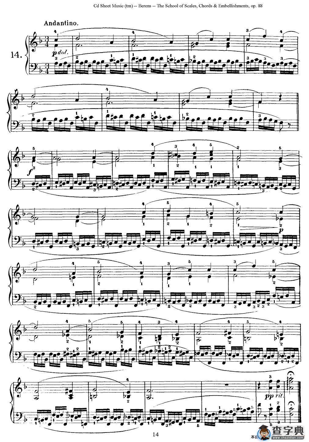 贝伦斯28首钢琴（和弦及装饰音）练习曲（11—15）钢琴谱