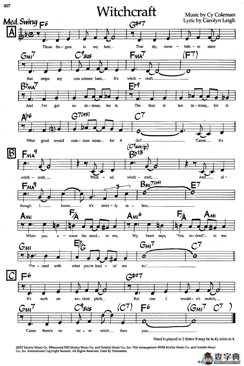 Witchcraft（爵士钢琴曲）钢琴谱