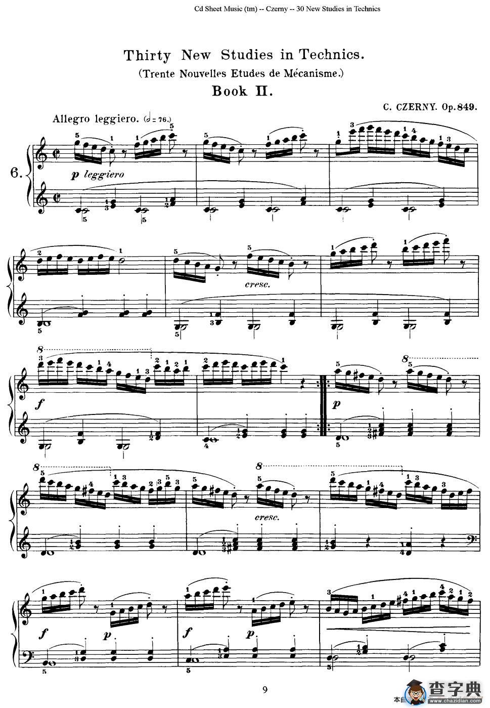 Czerny - 30 New Studies - 6（车尔尼Op849 - 30首练习曲）钢琴谱