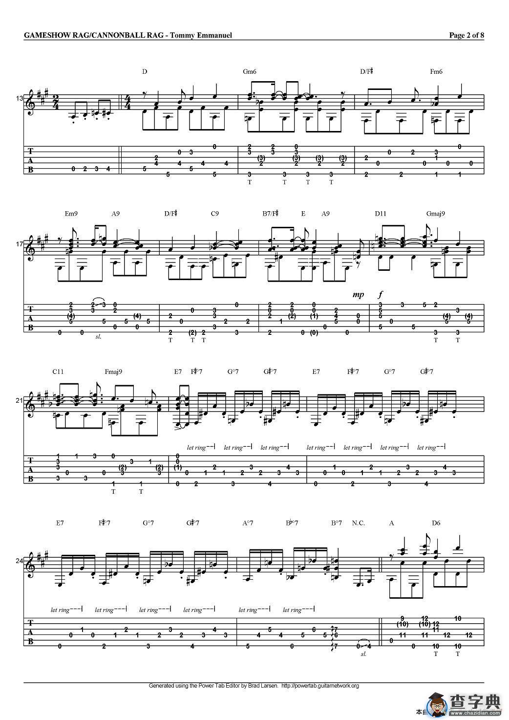 tommy emmanuel：gameshow rag/cannonball rag（指弹吉他）吉他谱