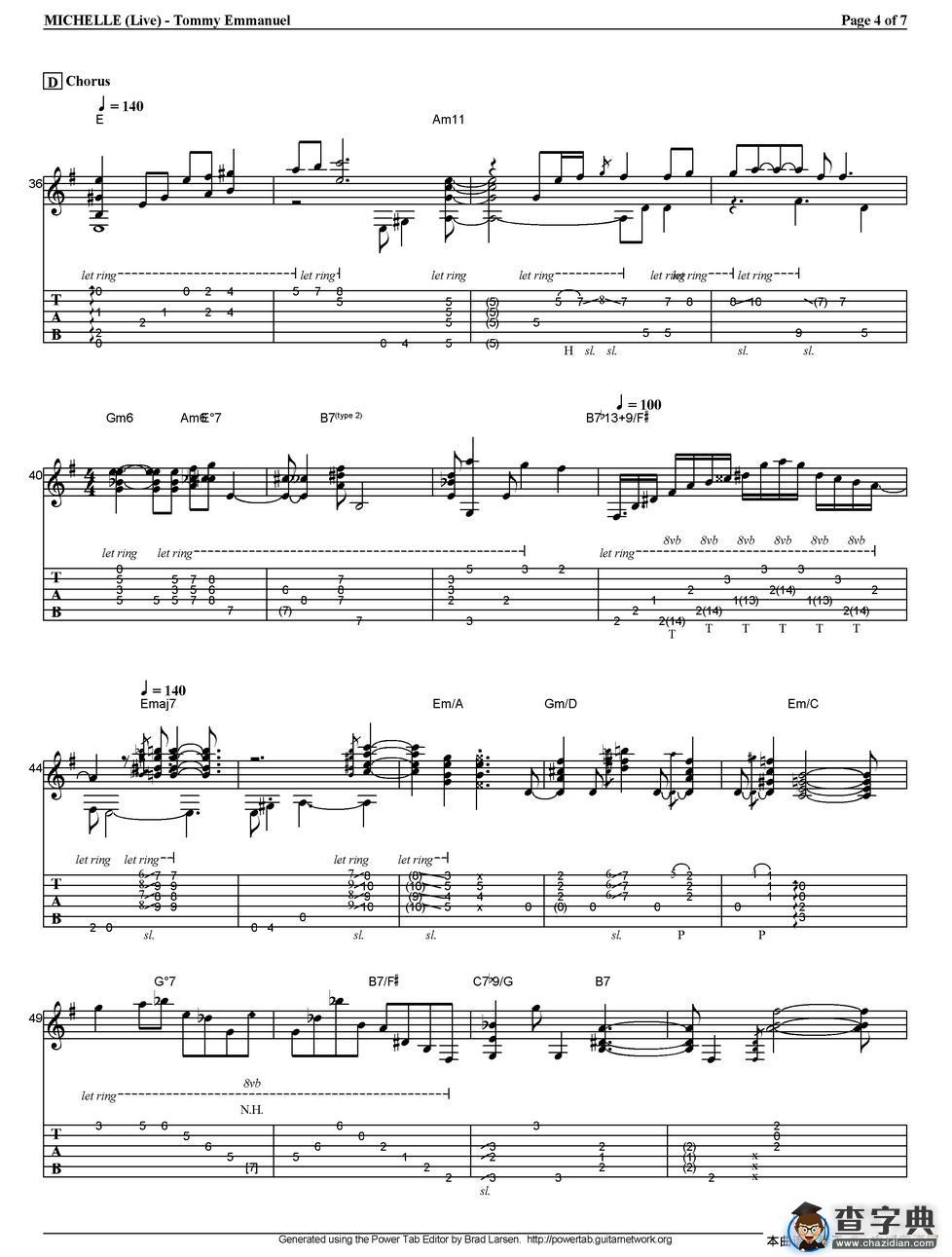 tommy emmanuel：michelle （live）（指弹吉他）吉他谱