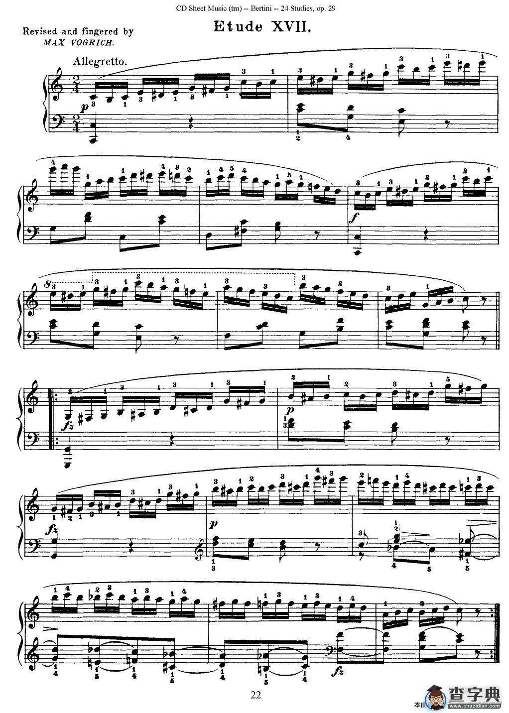 贝伦斯24首钢琴练习曲（16—20）钢琴谱