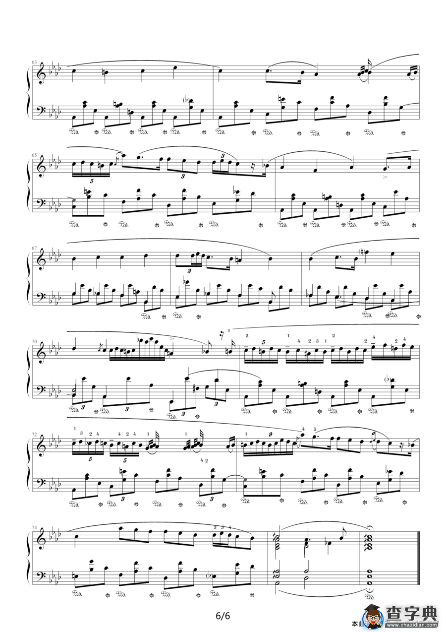 降A大调夜曲，Op.32,No.2（肖邦第10号夜曲）钢琴谱