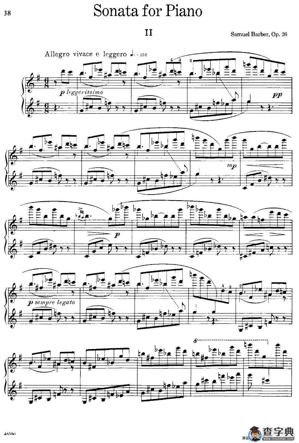 塞缪尔·巴伯 - 降e小调钢琴奏鸣曲 op.26 v.2钢琴谱