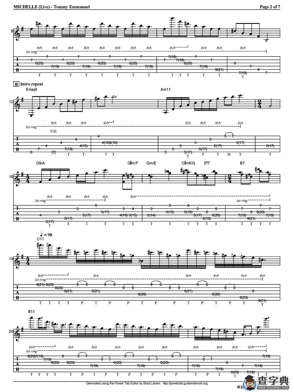 tommy emmanuel：michelle （live）（指弹吉他）吉他谱
