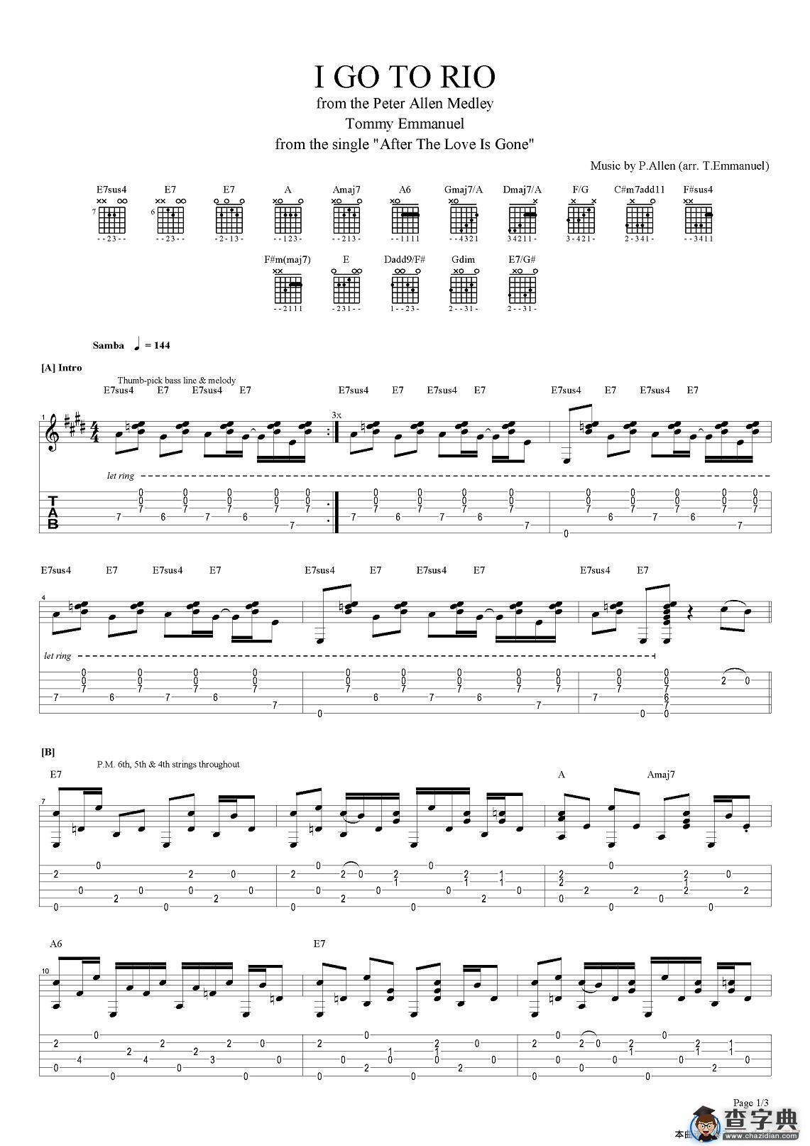 tommy emmanuel：i go to rio（指弹吉他）吉他谱