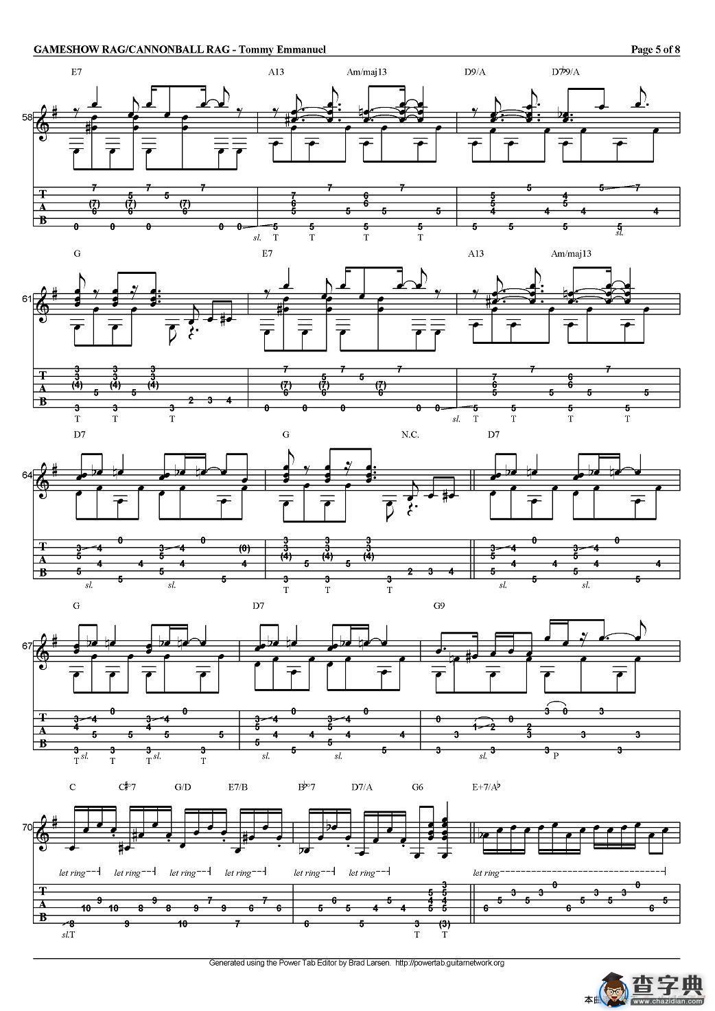 tommy emmanuel：gameshow rag/cannonball rag（指弹吉他）吉他谱