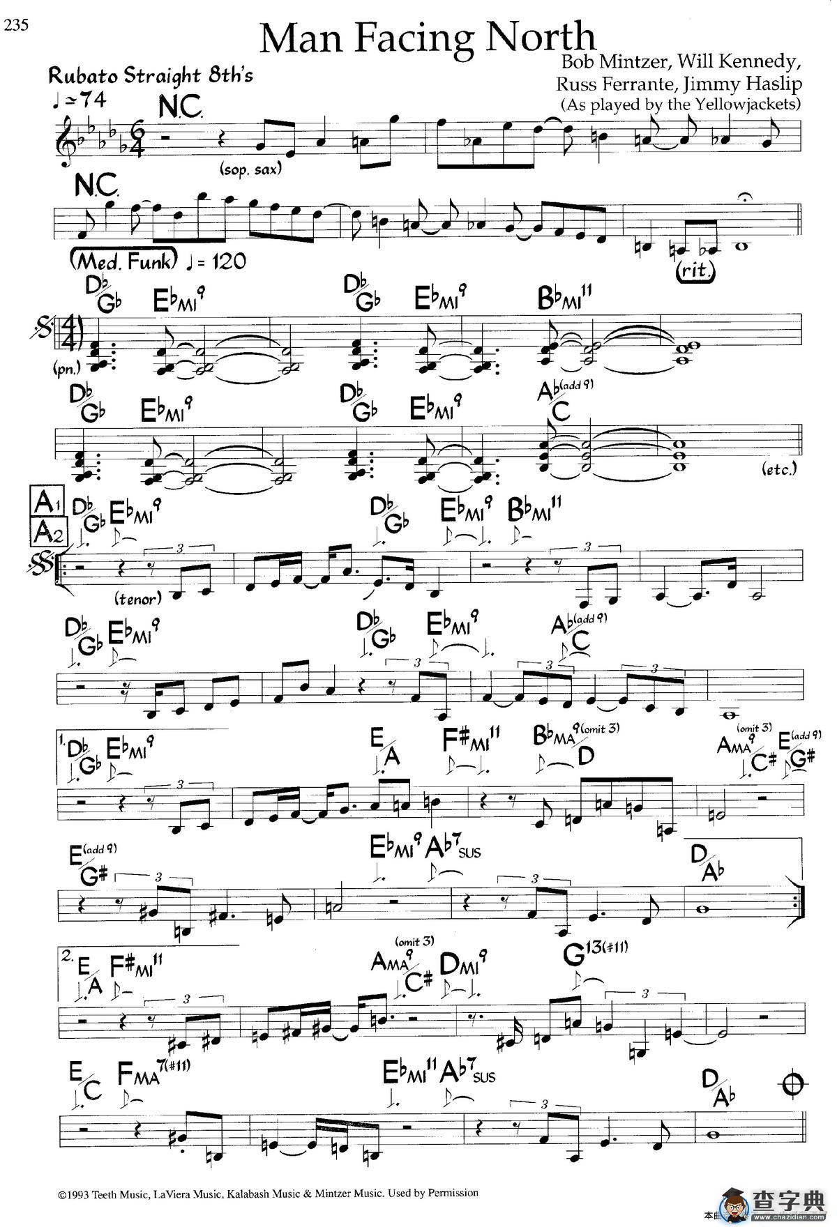 Man Facing North（爵士钢琴曲）钢琴谱