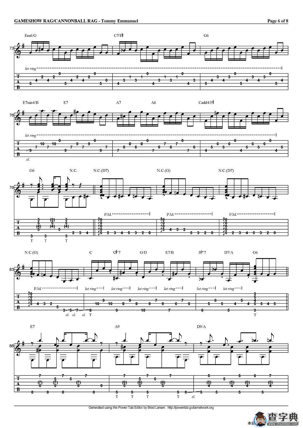 tommy emmanuel：gameshow rag/cannonball rag（指弹吉他）吉他谱