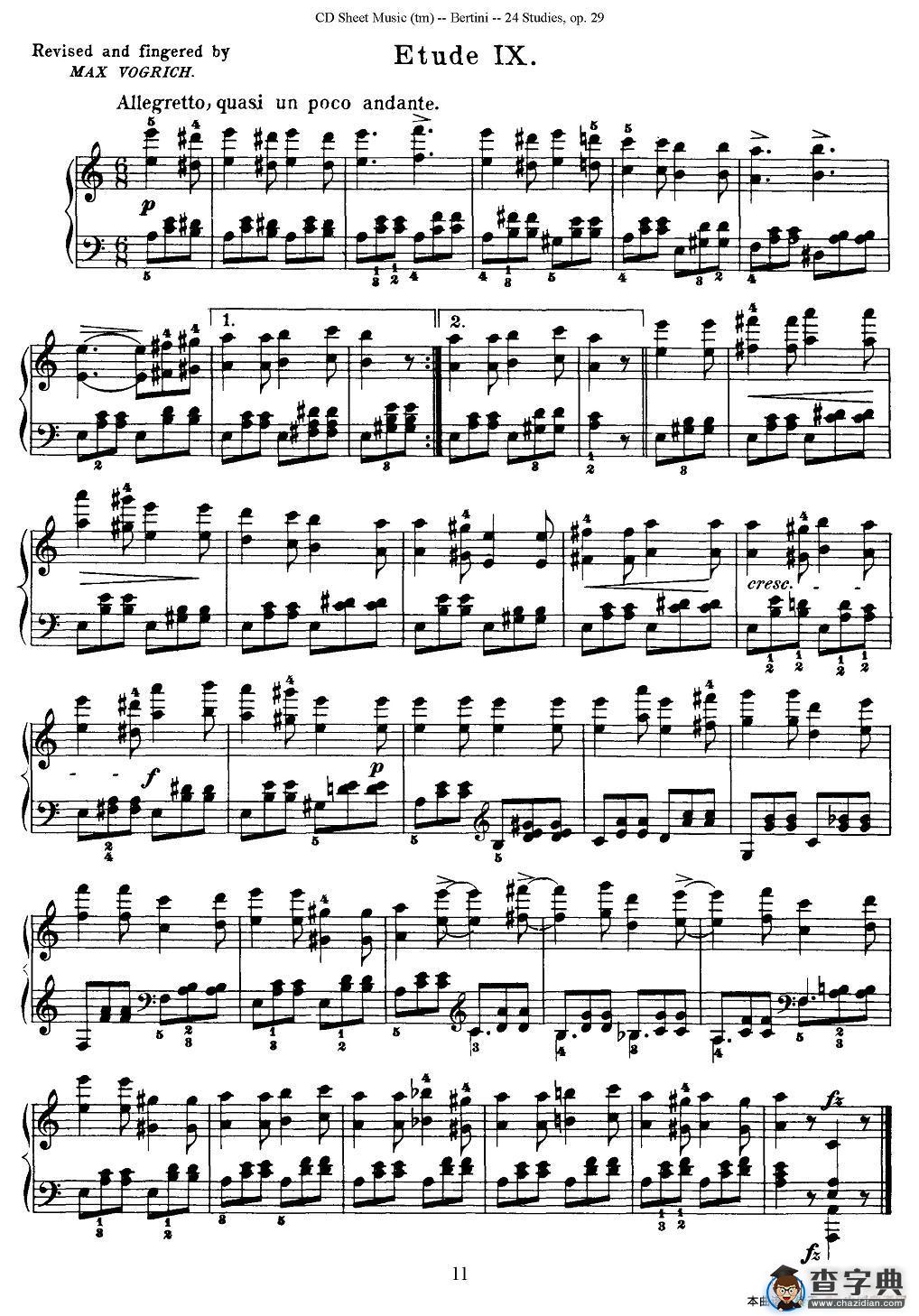 贝伦斯24首钢琴练习曲（6—10）钢琴谱