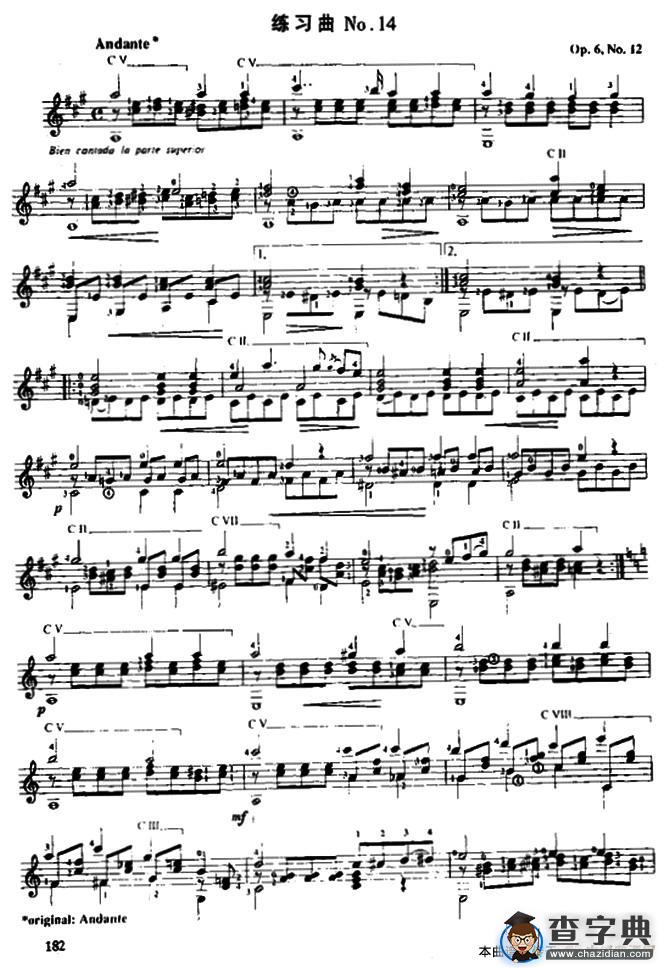 费尔南多·索尔 古典吉他练习曲 No.14（Op.6  No.12）吉他谱