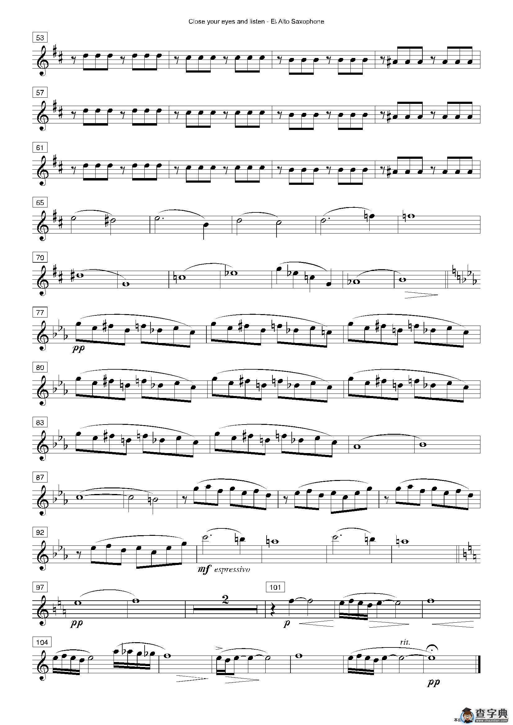 Close your eyes and listen（四重奏总谱+分谱）萨克斯谱