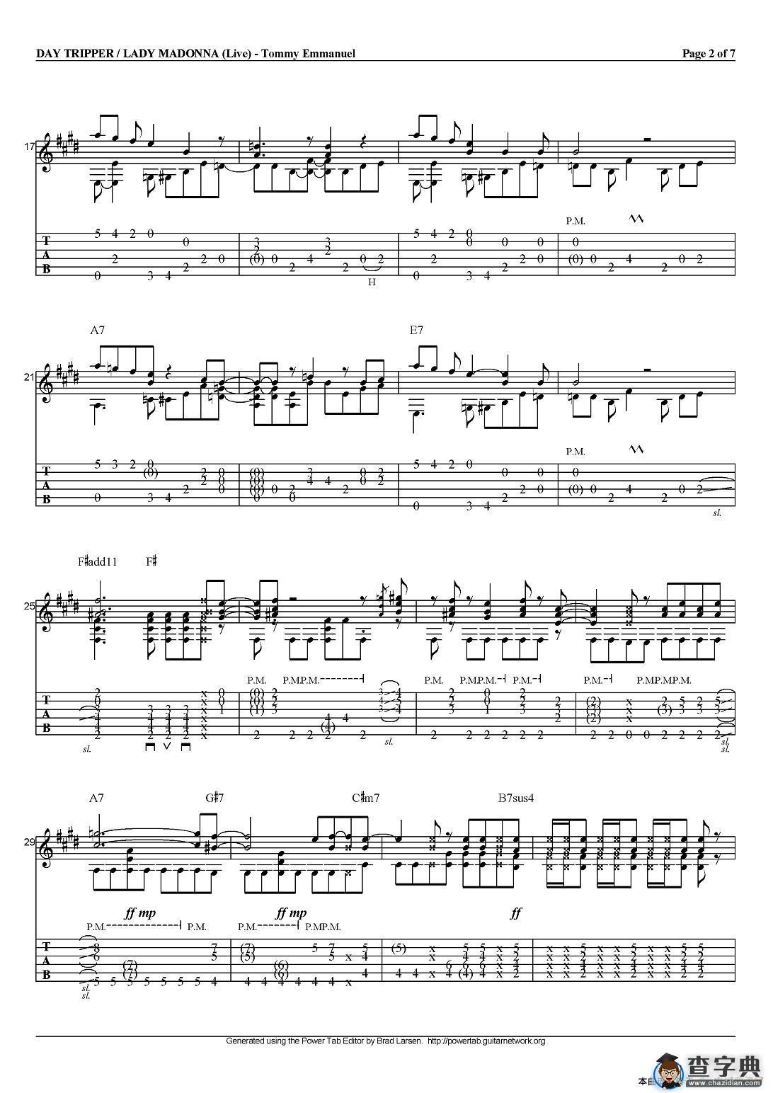 tommy emmanuel:day tripper/lady madonna（指弹吉他）吉他谱