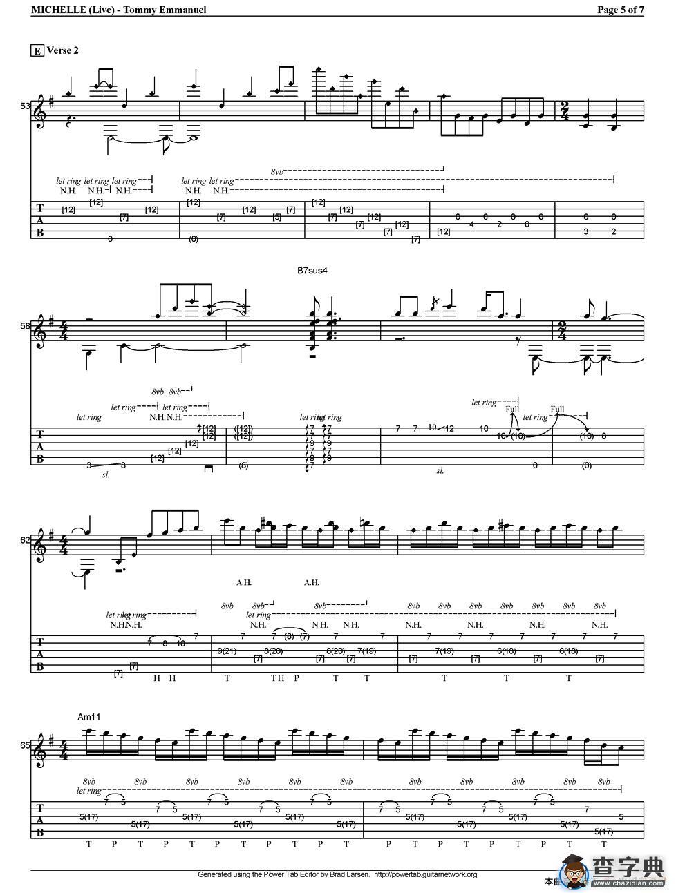 tommy emmanuel：michelle （live）（指弹吉他）吉他谱
