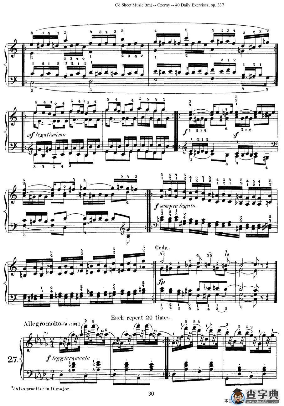 Czerny - 40 Daily Exerci Op.337（25—30）（40首日常训练曲）钢琴谱
