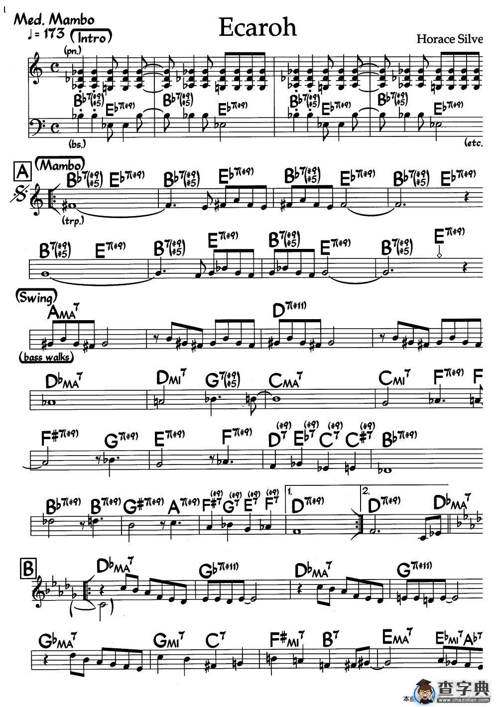 Ecaroh（爵士钢琴曲）钢琴谱