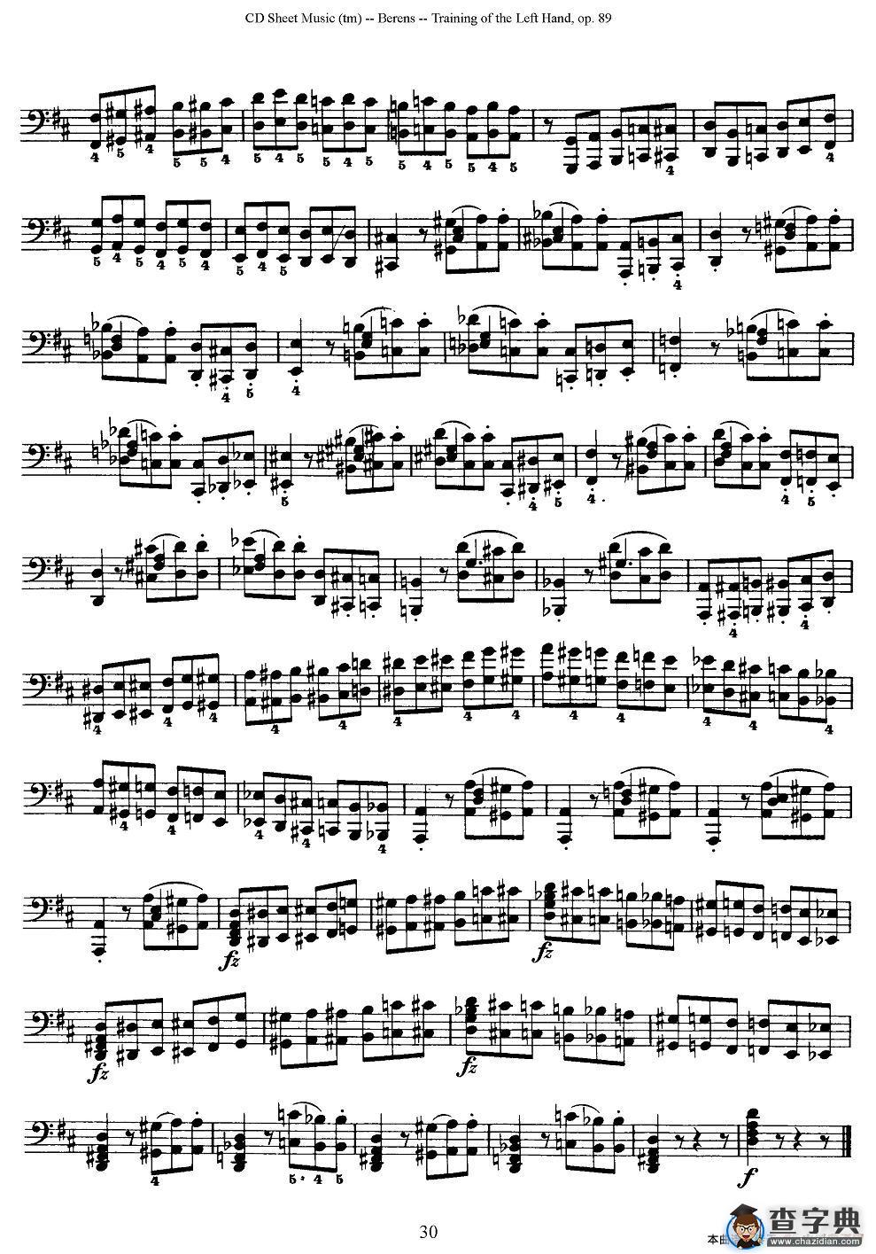 贝伦斯钢琴（左手训练）练习曲（下册25首）钢琴谱