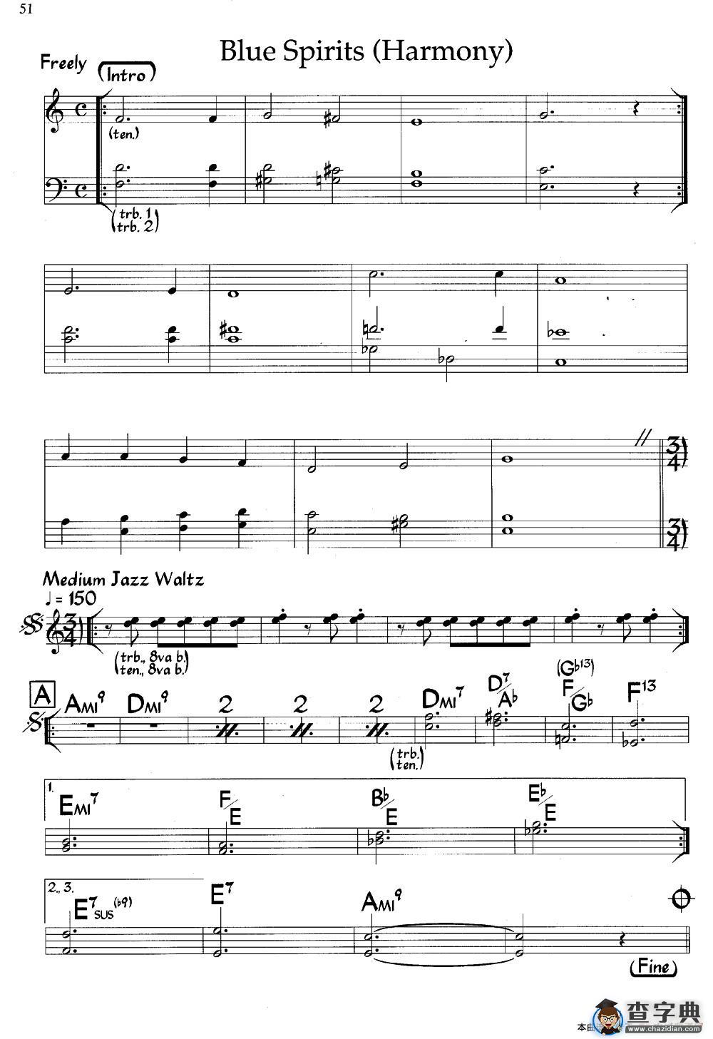 Blue Spirits（爵士钢琴曲）钢琴谱
