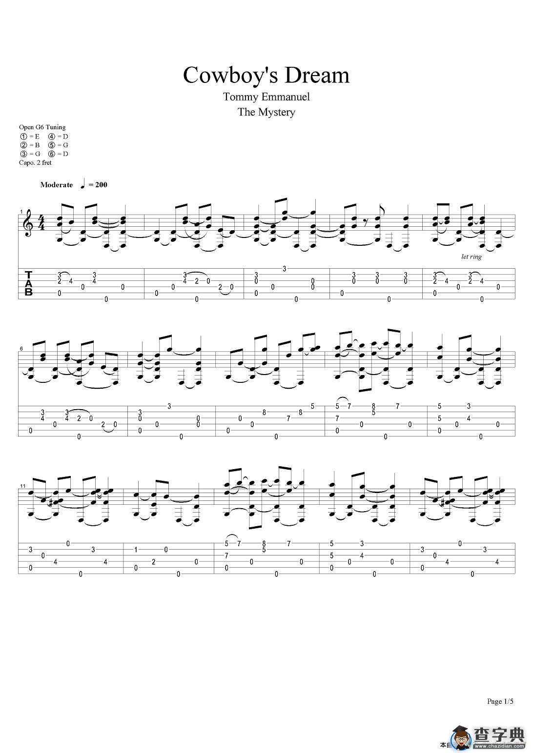 tommy emmanuel：cowboy‘s dream（指弹吉他）吉他谱