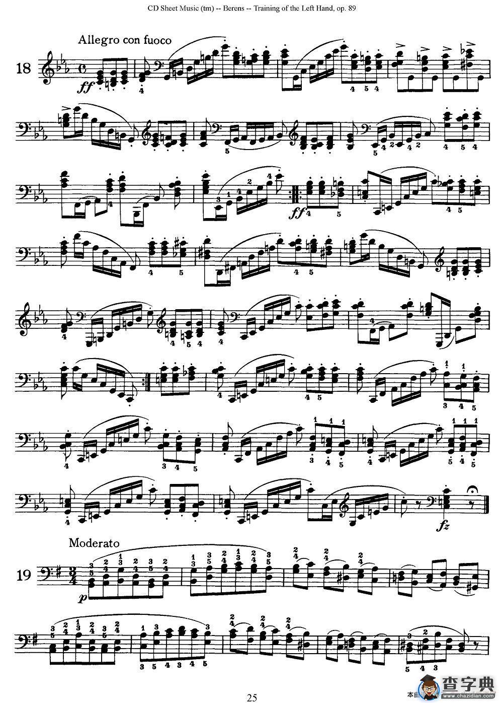 贝伦斯钢琴（左手训练）练习曲（下册25首）钢琴谱