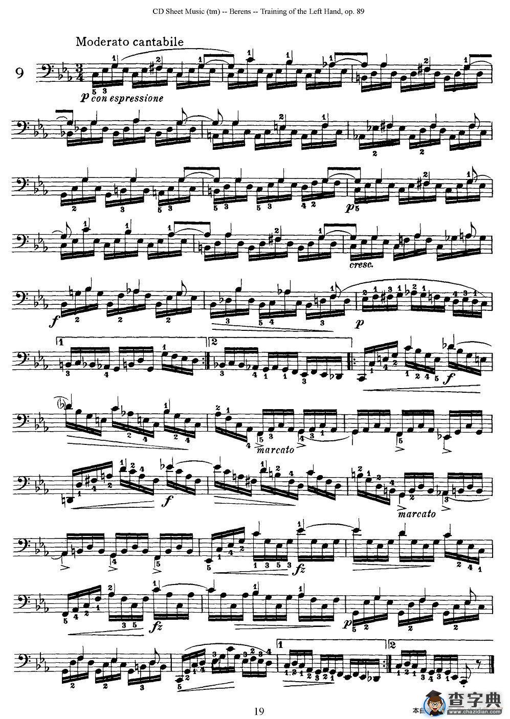 贝伦斯钢琴（左手训练）练习曲（下册25首）钢琴谱