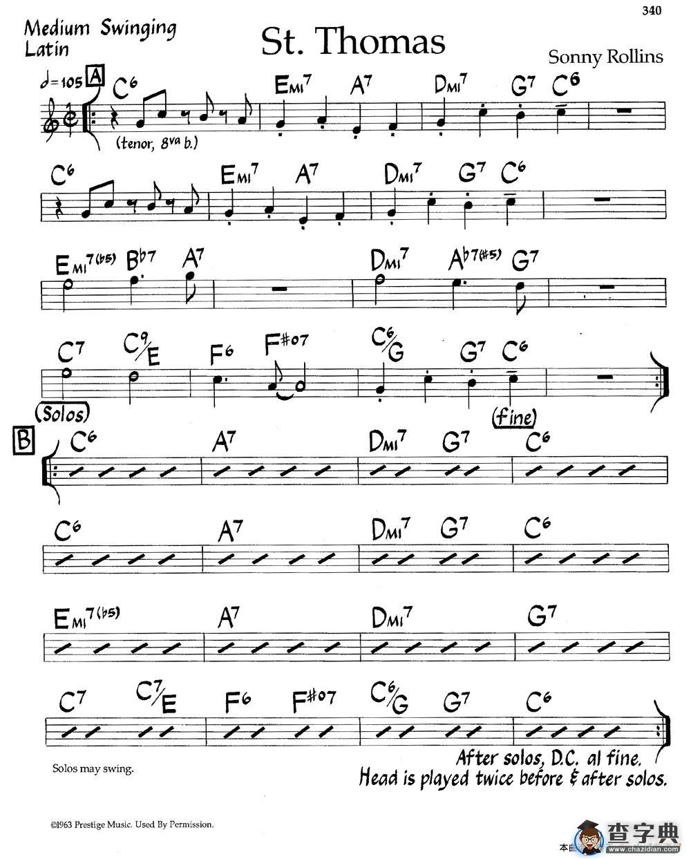 St.Thomas（爵士钢琴曲）钢琴谱