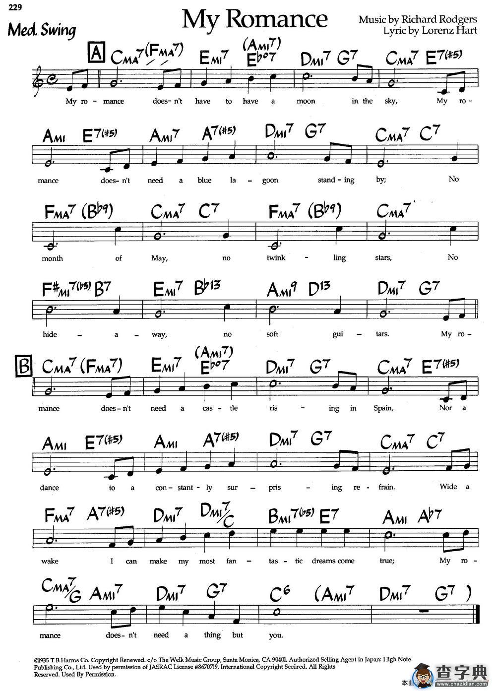 My Romance（爵士钢琴曲）钢琴谱