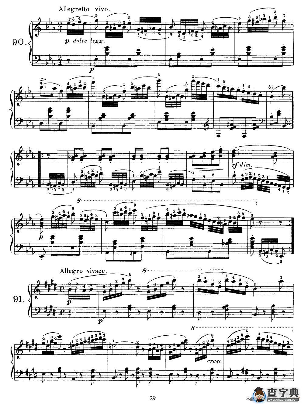 One Hundred and Ten Easy and Progressive Exercises Op.453（车尔尼110首简易练习曲 90——100）钢琴谱