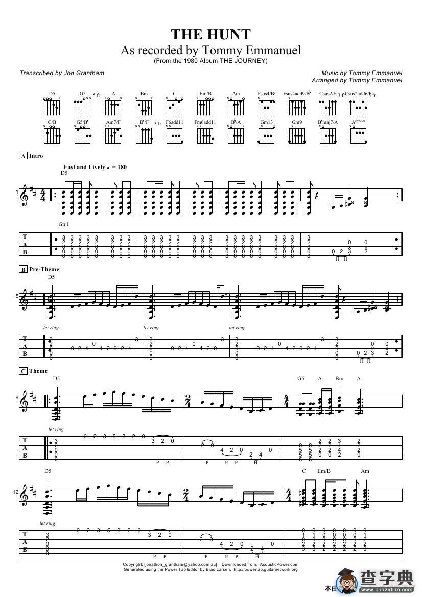 tommy emmanuel：the hunt（指弹吉它）吉他谱