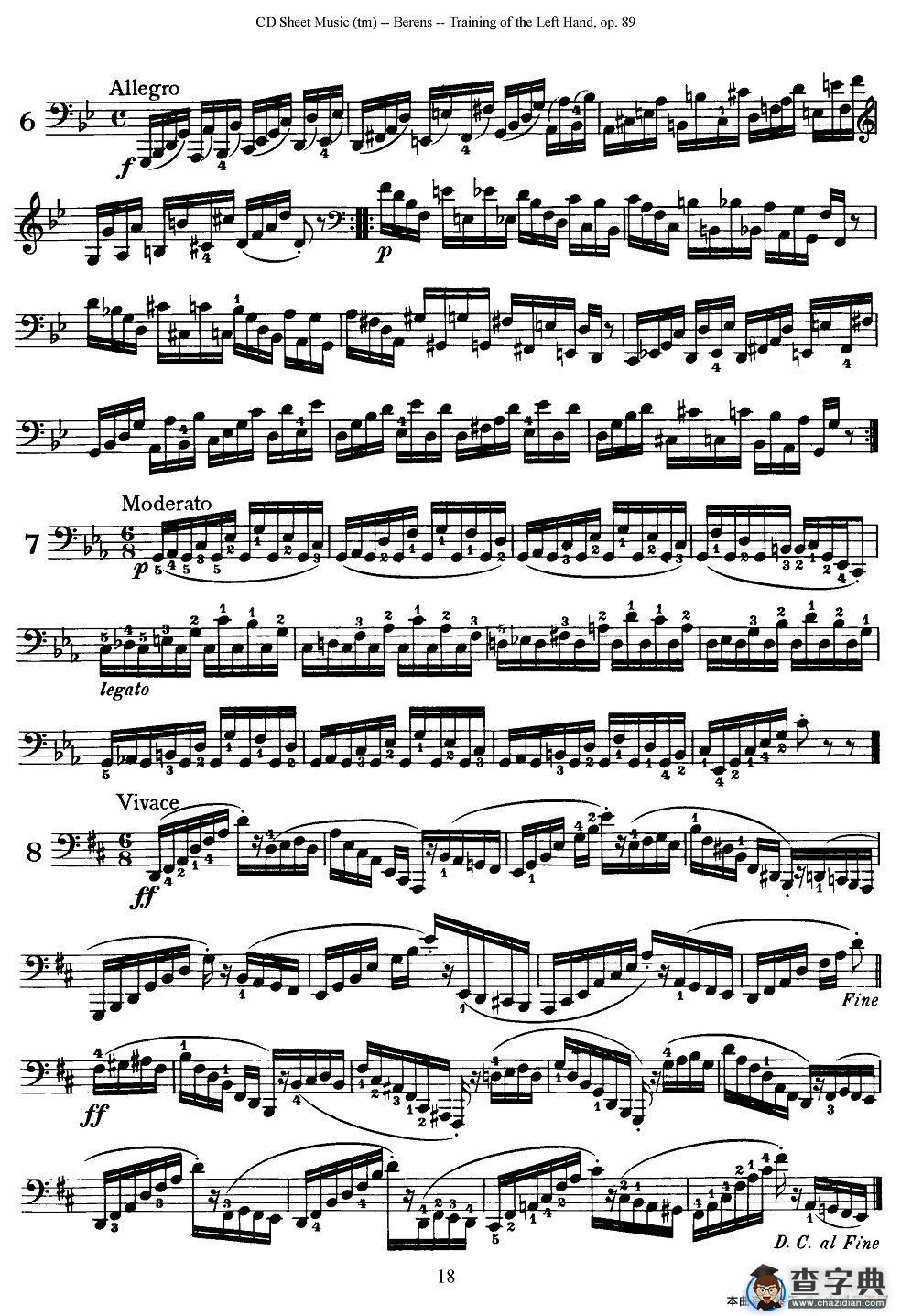 贝伦斯钢琴（左手训练）练习曲（下册25首）钢琴谱