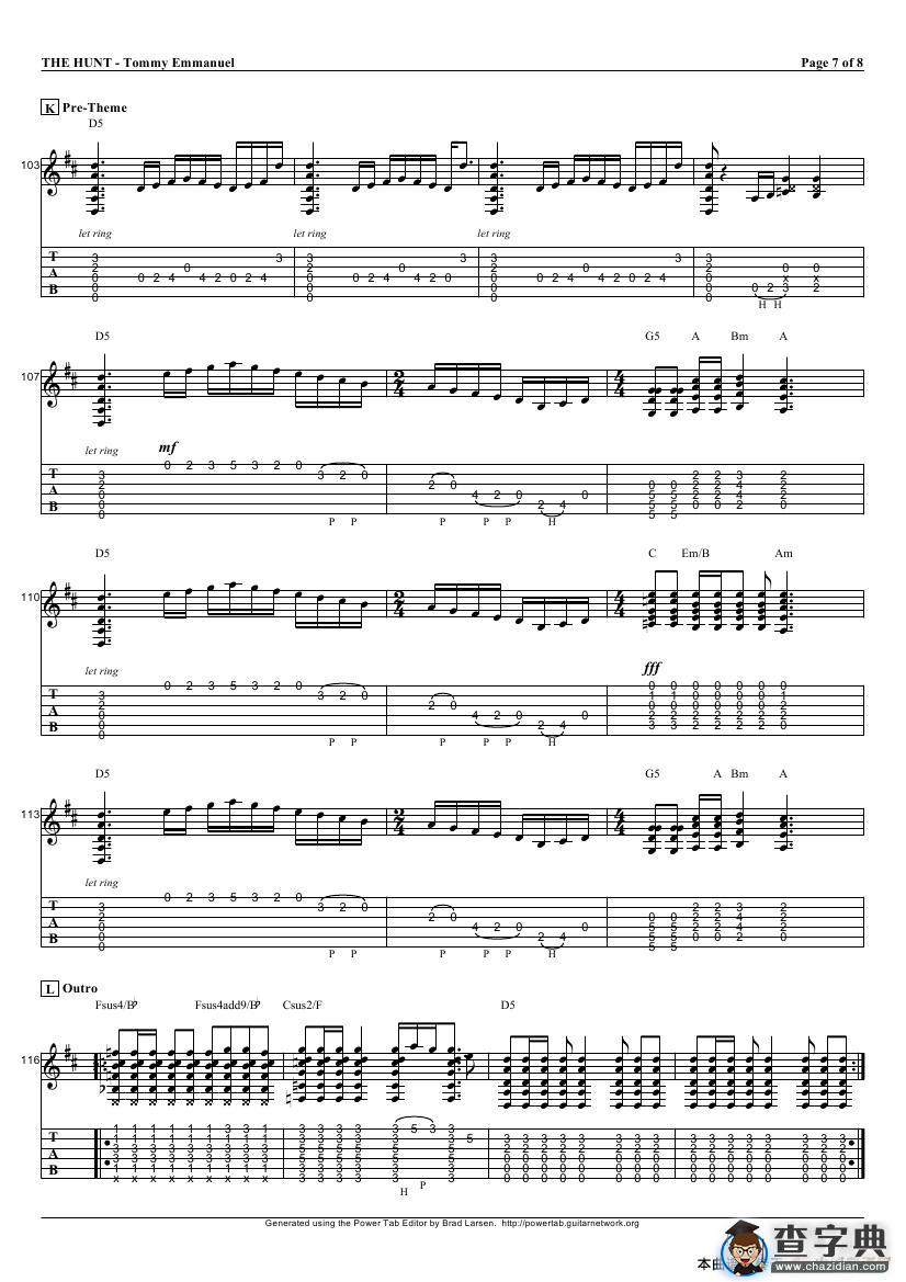 tommy emmanuel：the hunt（指弹吉它）吉他谱