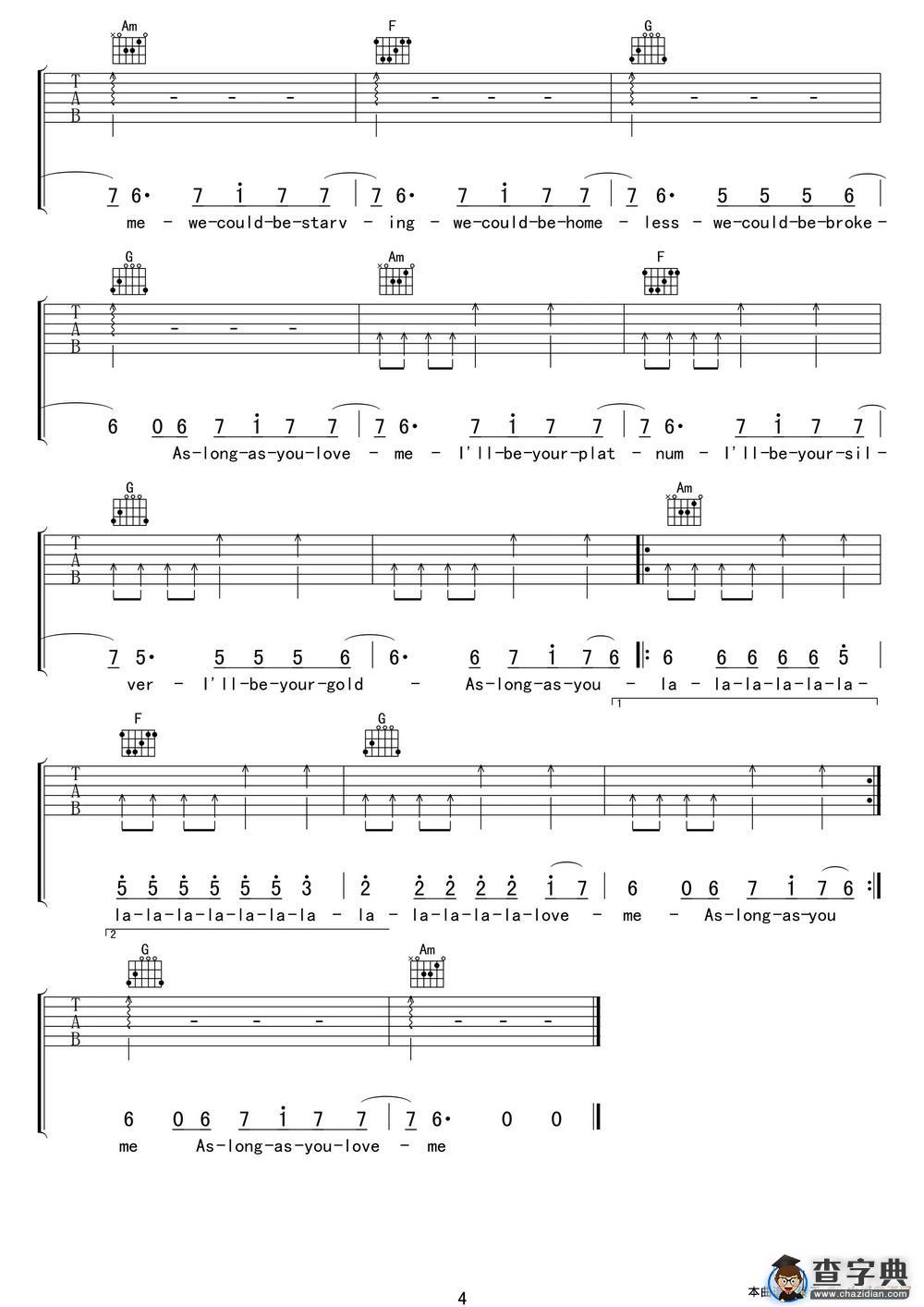As long as you love me吉他谱