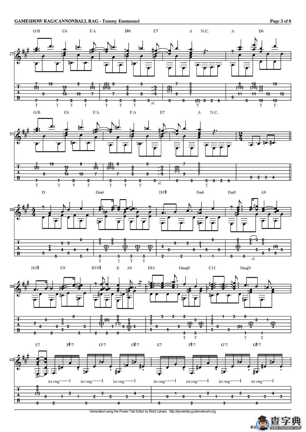 tommy emmanuel：gameshow rag/cannonball rag（指弹吉他）吉他谱