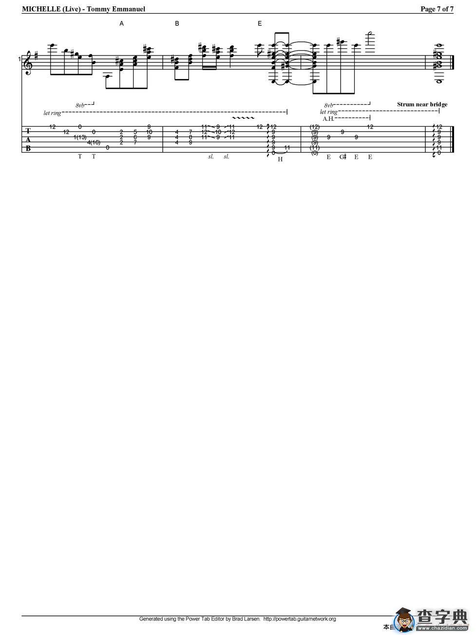 tommy emmanuel：michelle （live）（指弹吉他）吉他谱