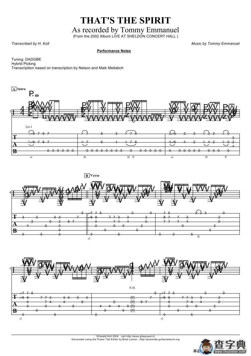 tommy emmanuel：thats the spirit（指弹吉它）吉他谱