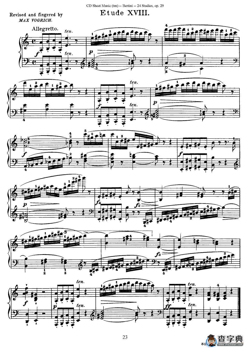 贝伦斯24首钢琴练习曲（16—20）钢琴谱