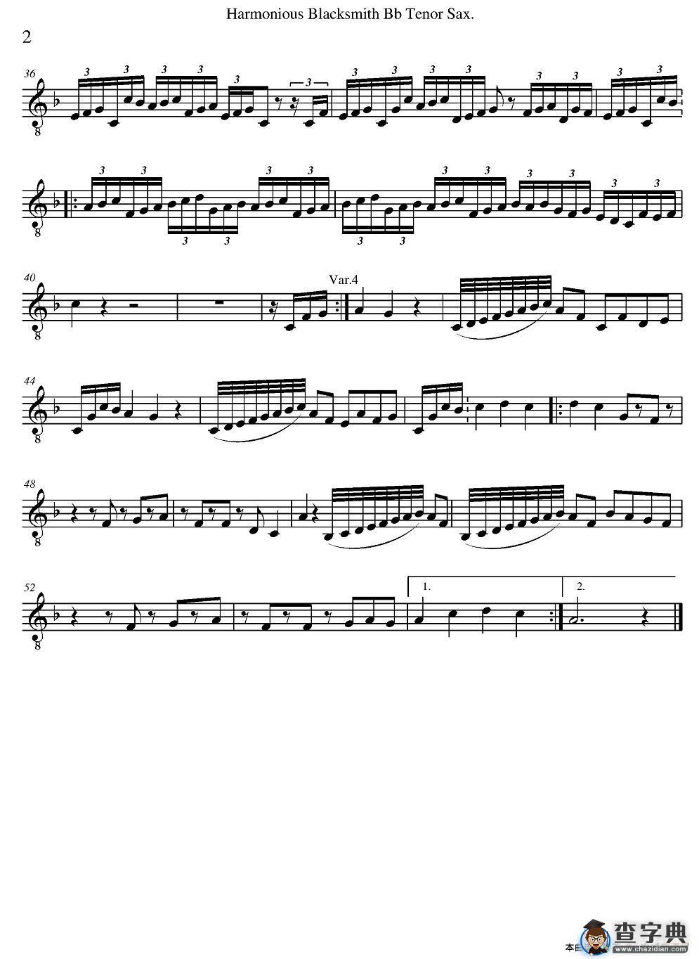 Harmonious Blacksmith（快乐的铁匠）（四重奏分谱）萨克斯谱