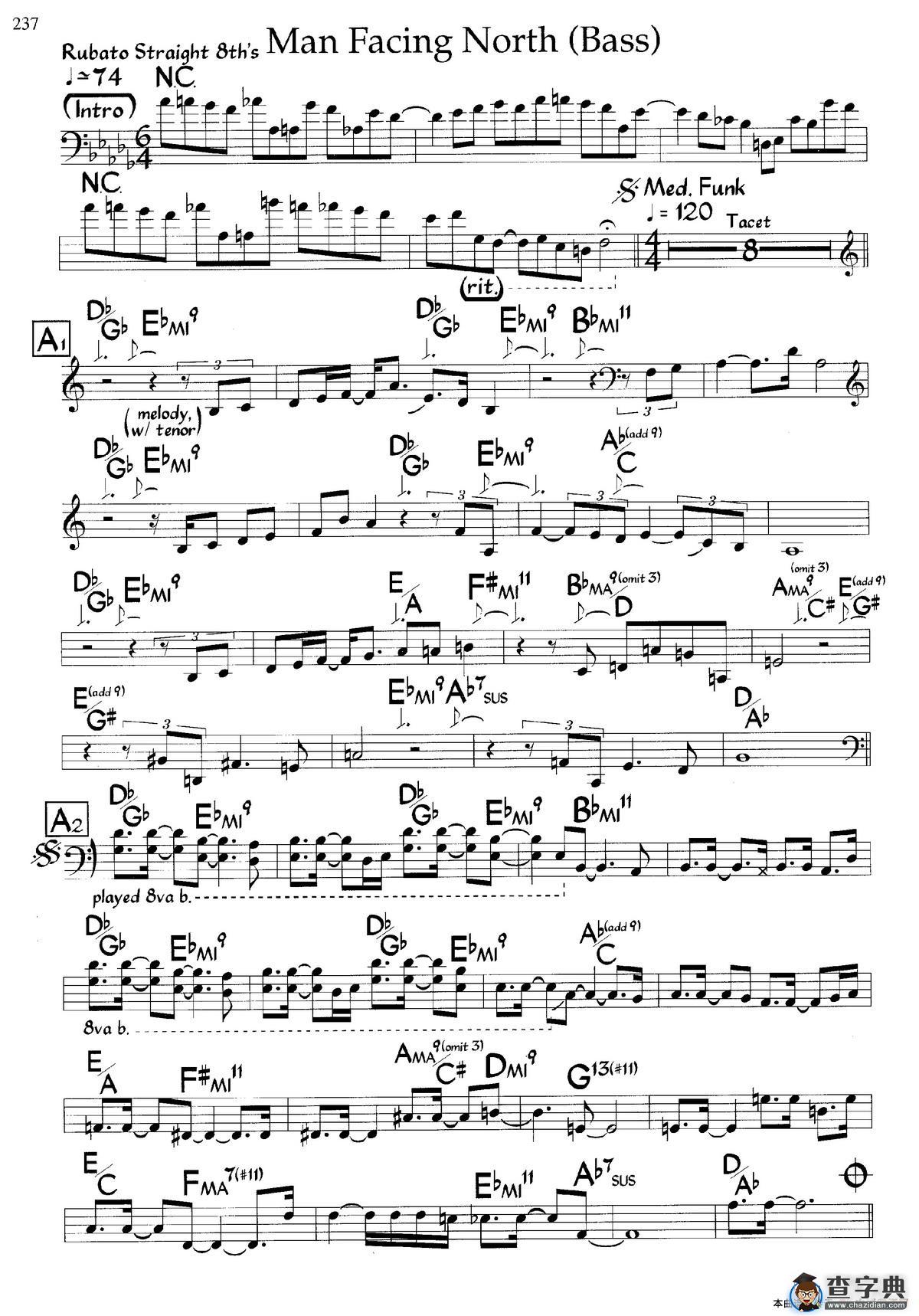 Man Facing North（爵士钢琴曲）钢琴谱