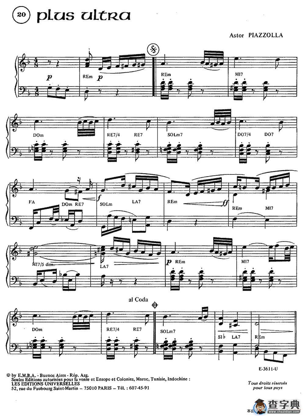 Piazzolla合集：20、Plus Ultra手风琴谱/简谱