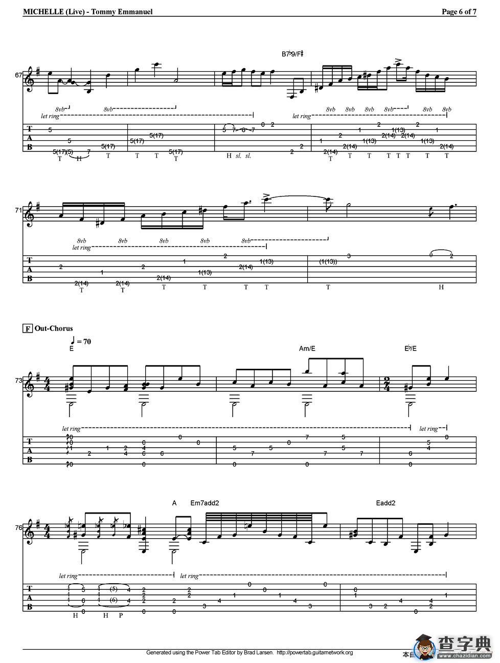 tommy emmanuel：michelle （live）（指弹吉他）吉他谱