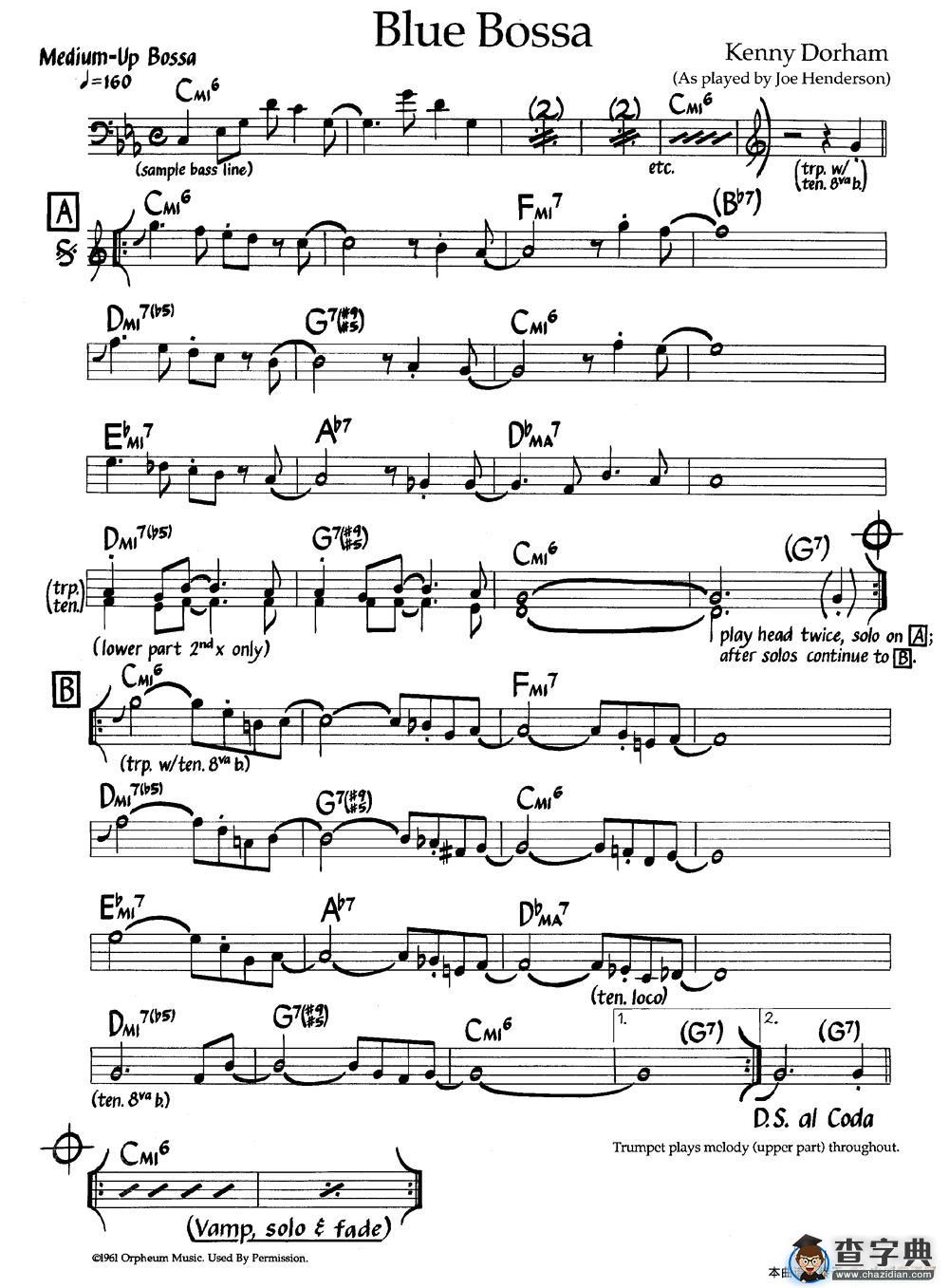 Blue Bossa（爵士钢琴曲）钢琴谱