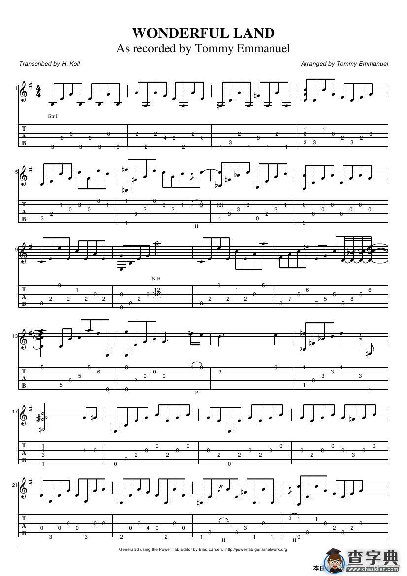 tommy emmanuel：wonderful land live（指弹吉它）吉他谱