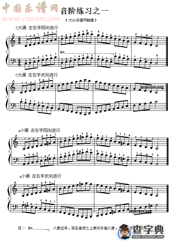 成人钢琴基本练习：音阶练习之一